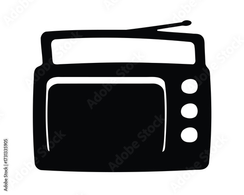Retro Style Television with Antenna and Buttons Silhouette Black and White