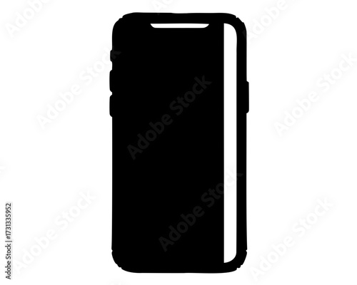 High contrast silhouette depiction of modern smartphone with rounded corners and camera bump