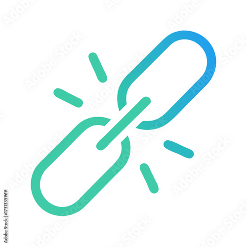 Broken link chain with connecting parts on black background