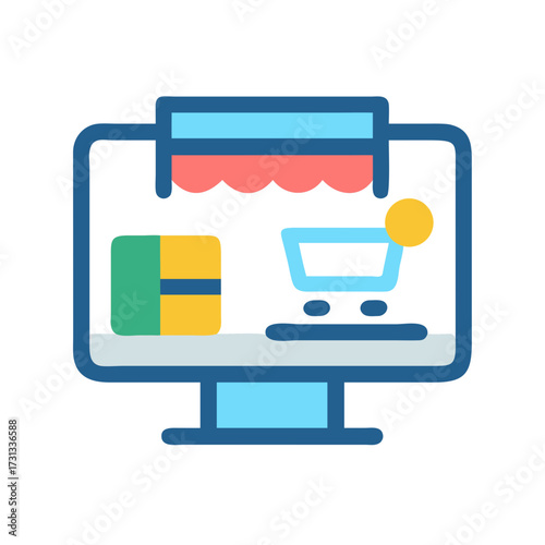 Online shopping icon displayed on a modern computer screen