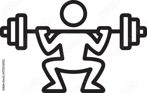 Stylized black outline icon of a person performing a barbell squat barbell squat icon weightlifting icon