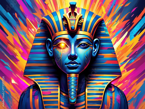 Vibrant abstract portrait of an ancient egyptian pharaoh