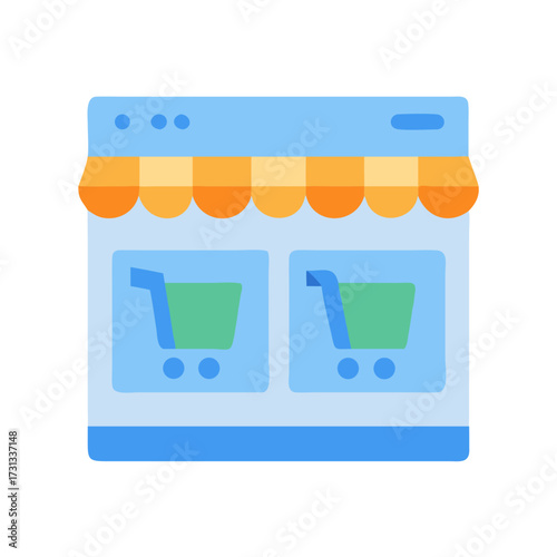 Online store front icon with shopping carts visual concept