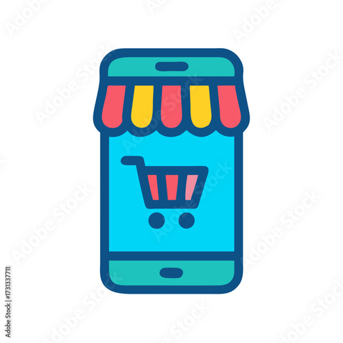Online shopping icon displayed on mobile phone screen