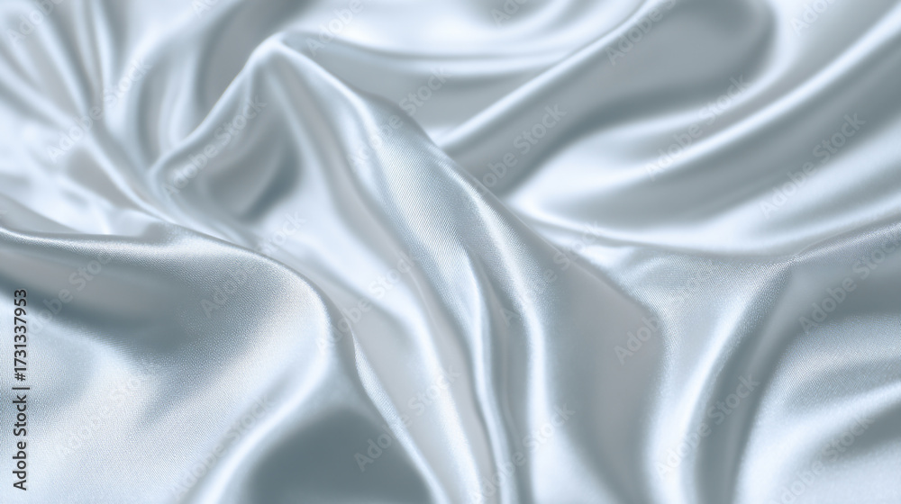 Obraz premium A close-up of luxurious silvery-white silk fabric draped in elegant soft folds creating a beautiful abstract background with its smooth lustrous texture and gentle waves of light and shadow