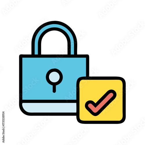 Unlocked padlock and checkmark symbol illustration for secure access