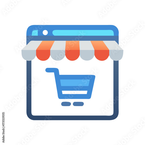 Online store icon depicting e-commerce concept in flat style