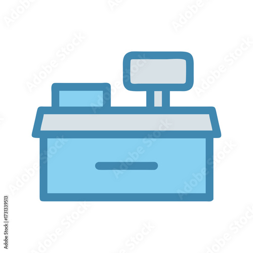 Illustration of a classic cash register with display screen