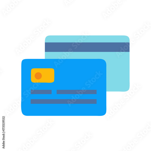 Two stylized credit cards in blue and light blue