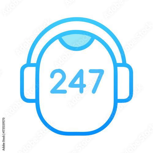 24/7 support headset icon on black background illustration