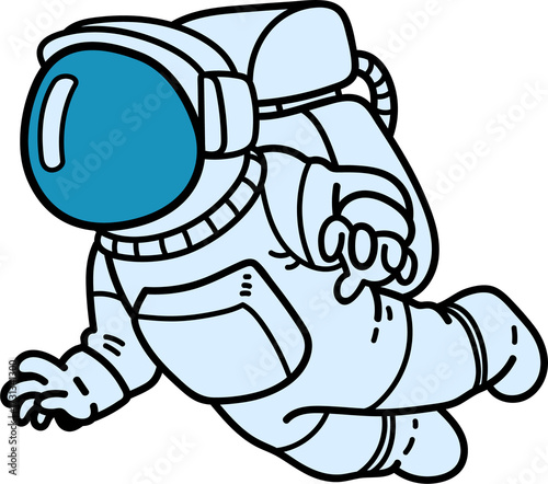 Cartoon Astronaut Floating in Space with Blue Visor and Accents on Transparent Background in Hand Drawn Style