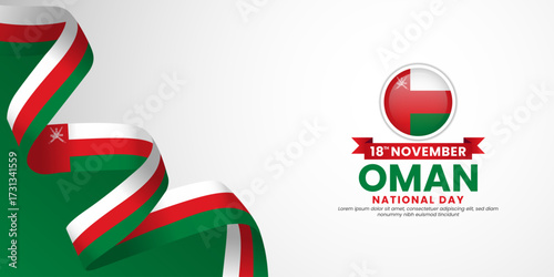 Oman national day banner background 18 november design element with waving ribbon flag