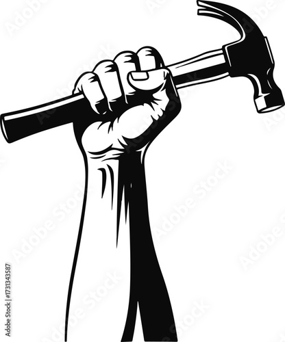 Strong Hand Holding Hammer Symbol of Labor and Strength illustration 