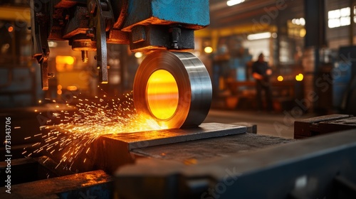 Bright Sparks from Metal Forming Process in Industrial Workshop