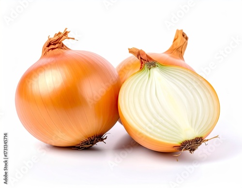 Wallpaper Mural Golden Onions - A Culinary Staple, Whole and Halved on White Background. Torontodigital.ca