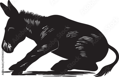 Silhouette of a donkey in a distressed pose conveying a sense of struggle or exhaustion