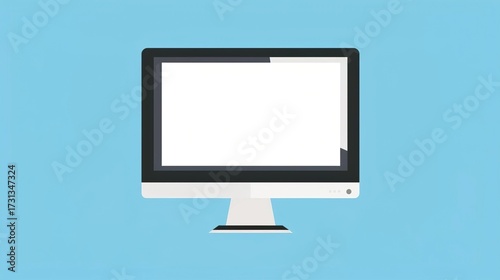Minimal flat vector computer monitor with black frame and blank white screen