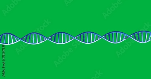 Animation of blue dna strand spinning on transparent background