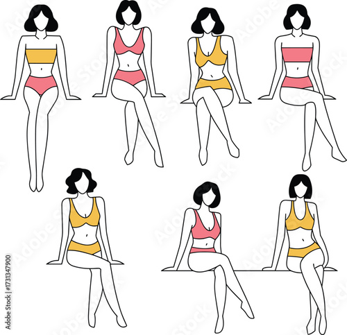 Vector Set of female figures in various poses and styles