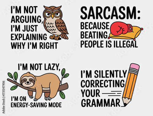 Funny Sarcasm Vector Bundle, hand drawn doodle lettering quote about sarcasm. Lettering for t-shirt design, mug print, motivational funny quotes