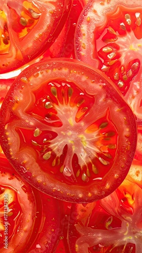 Close Up Bright Red Tomato Slices Macro Detail Freshness Food Background