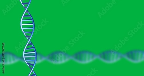 Animation of blue dna strands spinning on transparent background