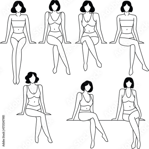 Vector Set of female figures in various poses and styles