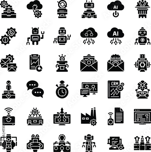 Collection of technology and business icons for digital concepts