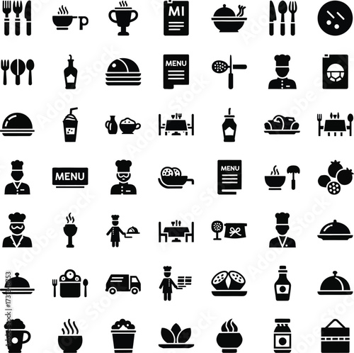 Collection of restaurant and food icons for menus and design