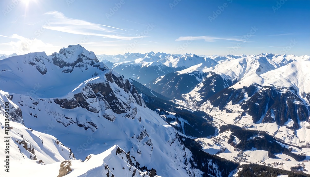 Naklejka premium Snowy Mountain Peaks Landscape.