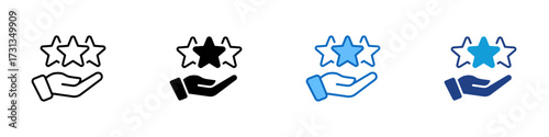 Hand Rating Multiple Style Icon Design Vector - Hand holding three stars, symbolizing giving rating, quality, and trust