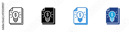 Idea Value Multiple Style Icon Design Vector - Document with a lightbulb and dollar sign, symbolizing valuable ideas, innovation, and profit