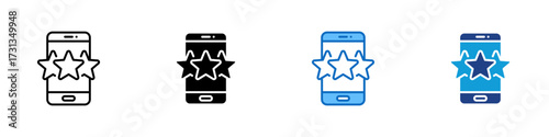 Mobile Rating Multiple Style Icon Design Vector - Smartphone with stars on screen, symbolizing online reviews and app ratings