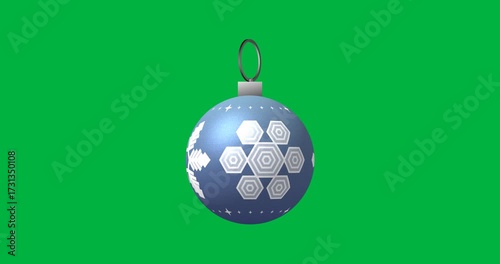 Animation of blue bauble with snowflakes christmas decoration on transparent background