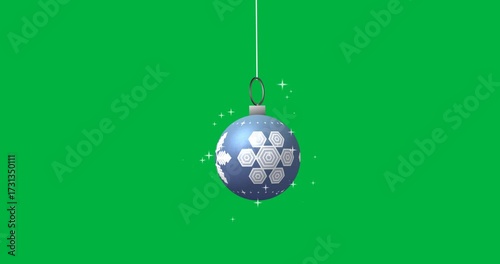 Animation of blue bauble with snowflakes christmas decoration on transparent background