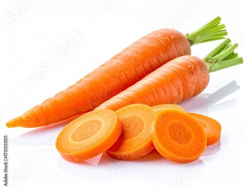 Fresh Carrots - Nutritious Root Vegetable with Slices on White Background.