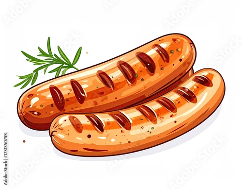 Grilled Sausages with Rosemary - Delicious Food Illustration for Culinary Projects.