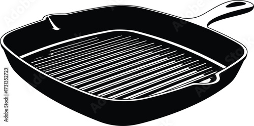Black cast iron grill pan, kitchenware for grilling and cooking food