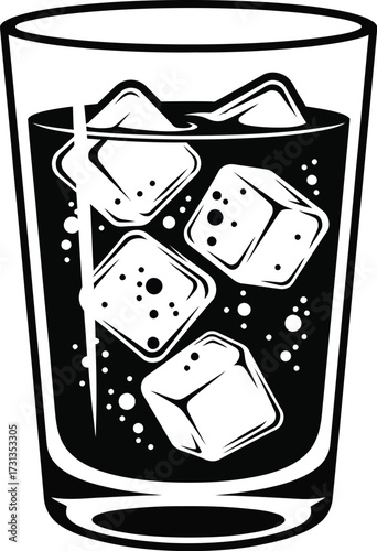 Refreshing cola beverage with ice cubes, a cool drink for summer days