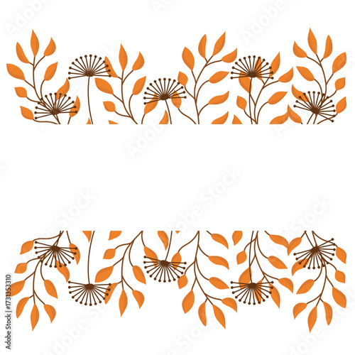 Vector banner of autumn leaves and dried flowers. Warm invitation card design.