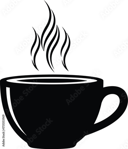 Steaming black coffee cup, hot beverage with rising vapor trails