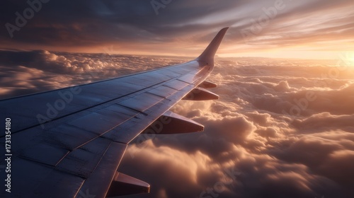 Airplane wing sunset clouds