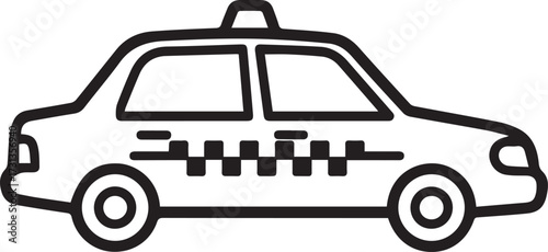 Taxi cab icon in modern black and white, perfect for urban transportation apps, travel blogs, and city guide designs needing a clean, vector style symbol