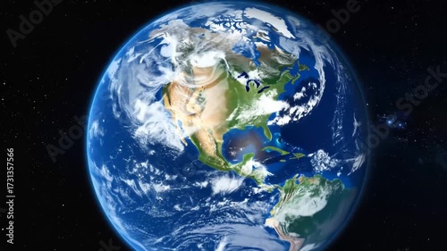 Seamless Earth Rotation Animation, Showing North and South America from Space Background