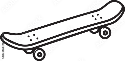 Skateboard line art for extreme sports enthusiasts, emphasizing youth, freedom, and action, perfect for skate park promotions and lifestyle designs; originally a scalable vector graphic