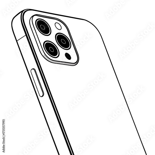 Minimalist outline drawing of the rear camera module and side of a modern smartphone with a clean white background
