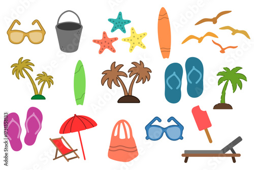 Beach Summer Vacation Elements Illustration Set