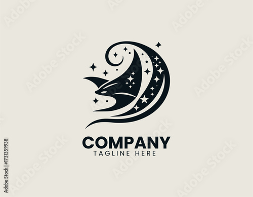 Vector logo shows star combined with manta ray illustration in minimal ocean design