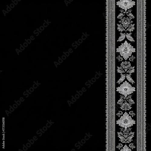 A seamless damask stripe texture featuring intricate floral patterns in monochrome,
