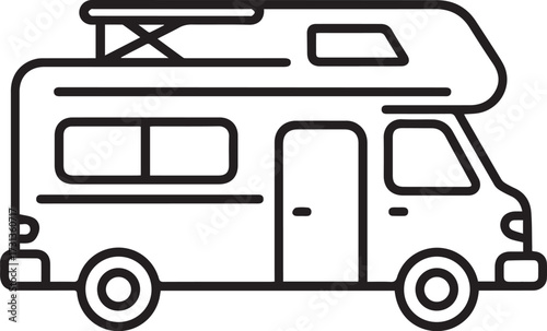 Hit the open road with this sleek RV line art, perfect for travel blogs, camping brochures, and outdoor adventure promotions, capturing wanderlust spirit